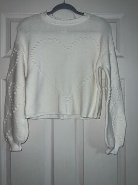 Jessica Simpson Cream Heart Bobble-Knit Crew Sweater